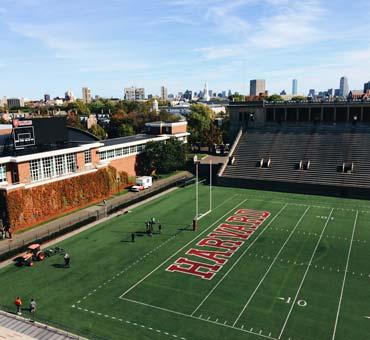 End zone photograph of the Harvard University football stadium 